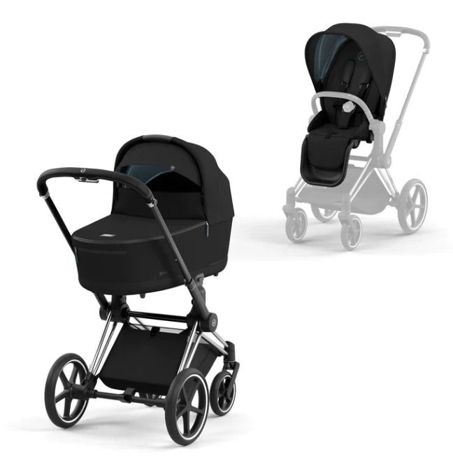 BSBEBE | עגלת תינוק CYBEX Priam 4 כרום שחור | עגלת תינוק | עגלה משולבת